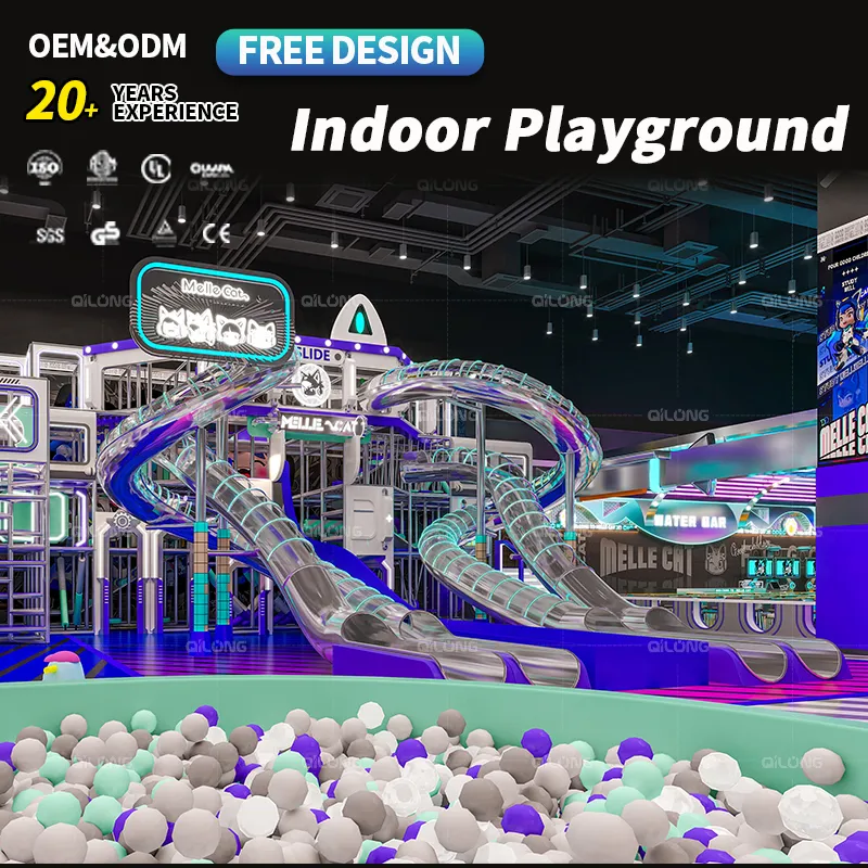Commercial Custom Indoor Playground Equipment for Kids With Big Slide Soft Play and Climbing Rope Course Play Zone