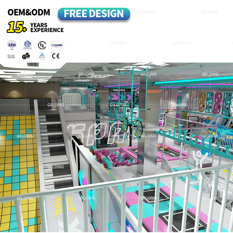 Indoor Playground Equipment with Slides Climbing Structures Trampoline Park for Children and Toddlers