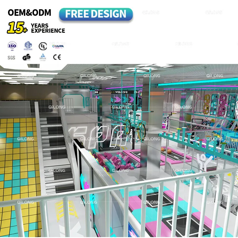 Indoor Playground Equipment with Slides Climbing Structures Trampoline Park for Children and Toddlers