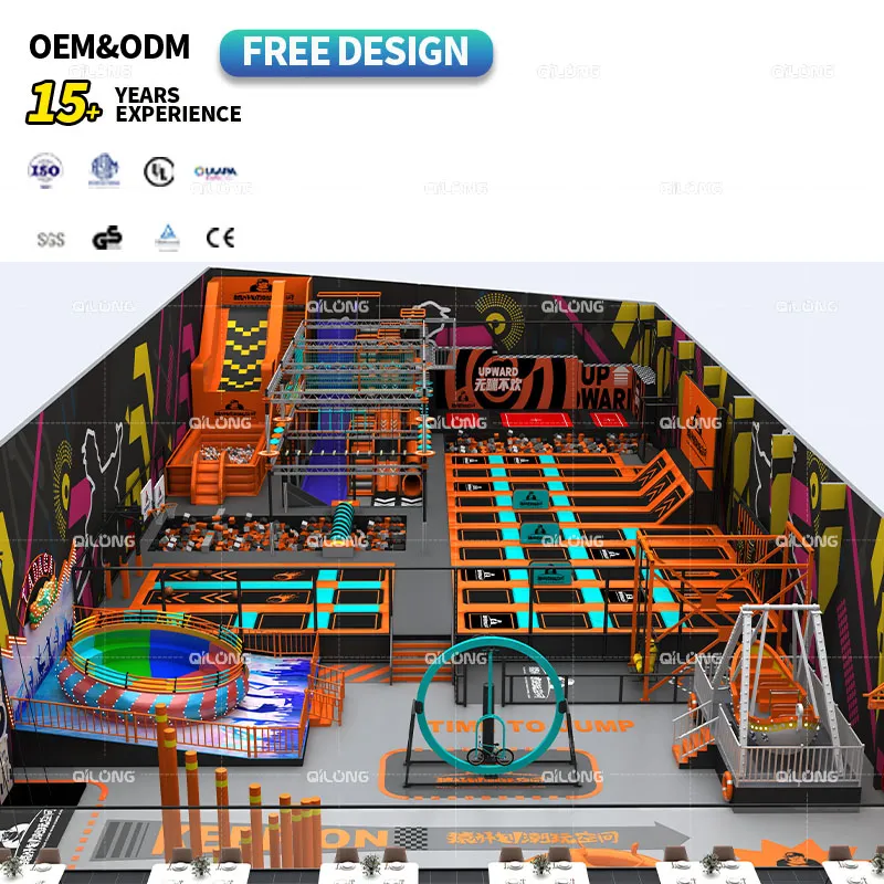 Customized Colorful Jumping Commercial Indoor Fitness Trampoline Park Equipment Family Play Center with Playground & Foam Pit